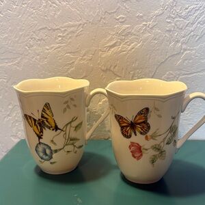 Lenox Cream Mugs with Butterfly and Floral Design